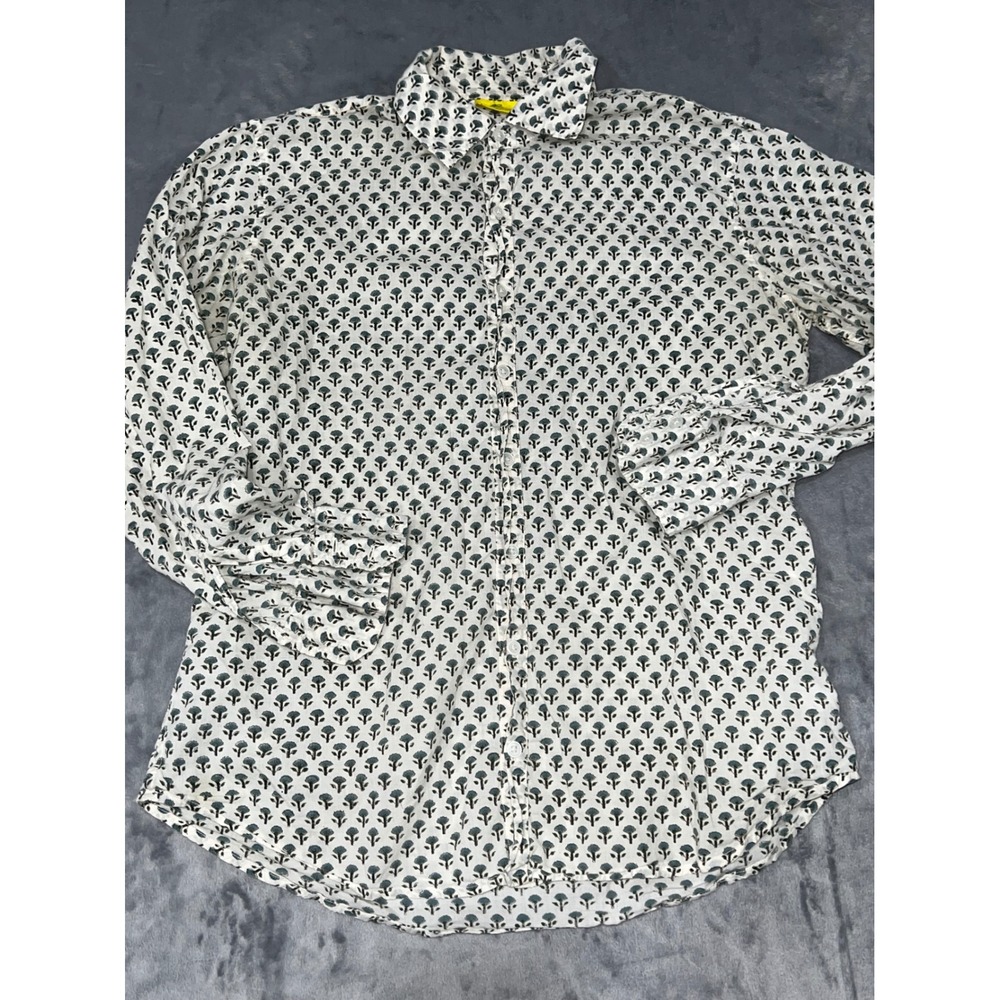 Roberta Roller Rabbit Cotton Block Print Floral Button Down Shirt Large 0209